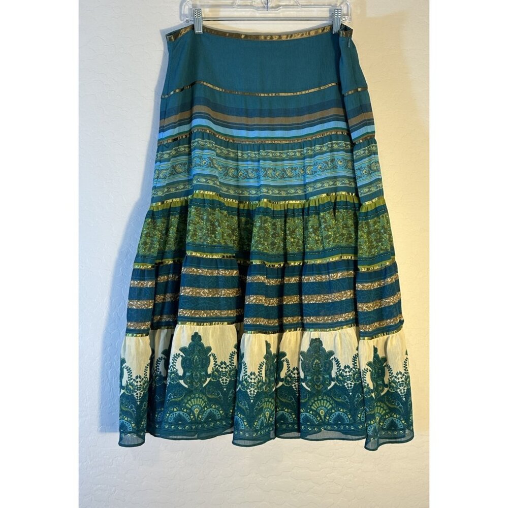 VTG‎ Maxi Skirt Boho Tiered Gypsy Fairy Grunge Cottagecore Y2K Paisley 14 Forest